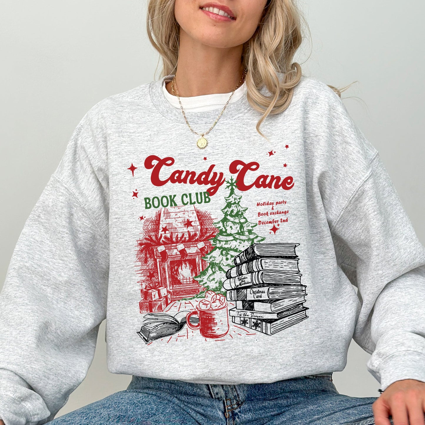 Candy Cane Book Club, Christmas, Reading, Winter, Santa, Xmas Sweatshirt