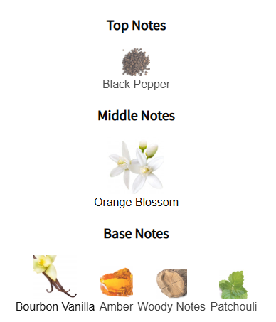 Diagram of top, middle, and base notes with corresponding images and text on a white background.