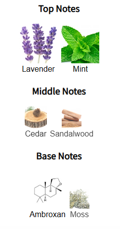 Diagram of top, middle, and base notes with corresponding images and labels.