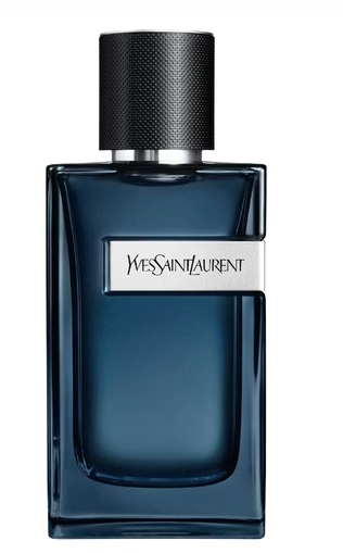 Blue Yves Saint Laurent perfume bottle on a white background