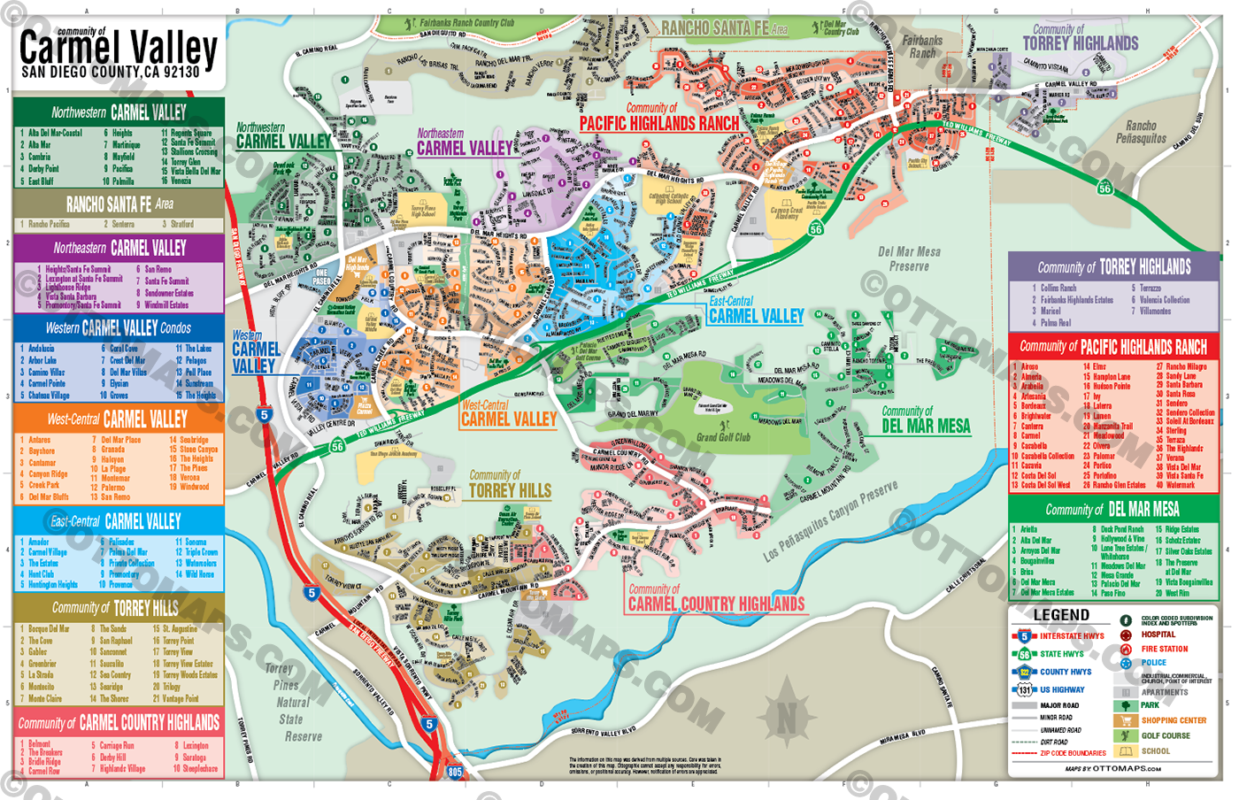 Carmel Valley Map, San Diego County, CA - POSTER PRINTS