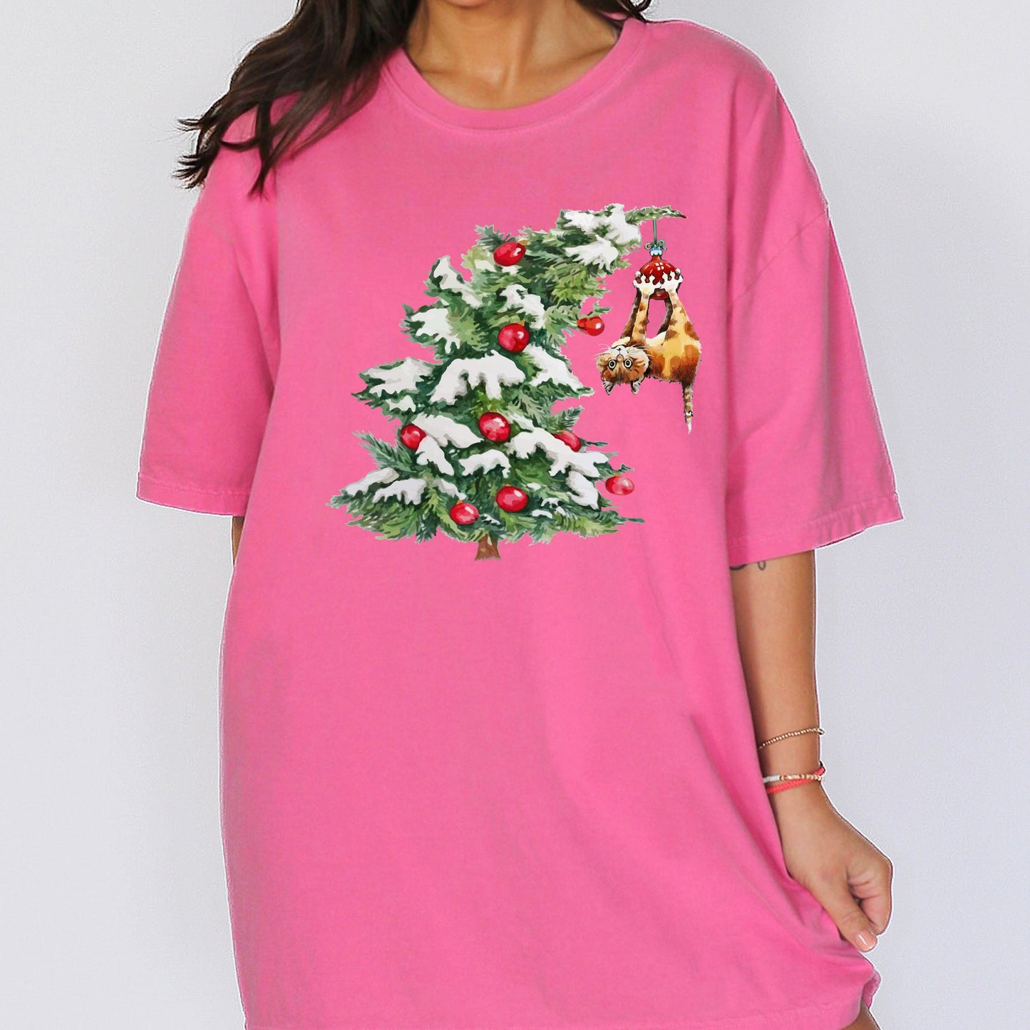 Cat Christmas Tree, Funny, Naughty, Winter, Santa, Snow, Xmas Tshirt Comfort Colors T-Shirt