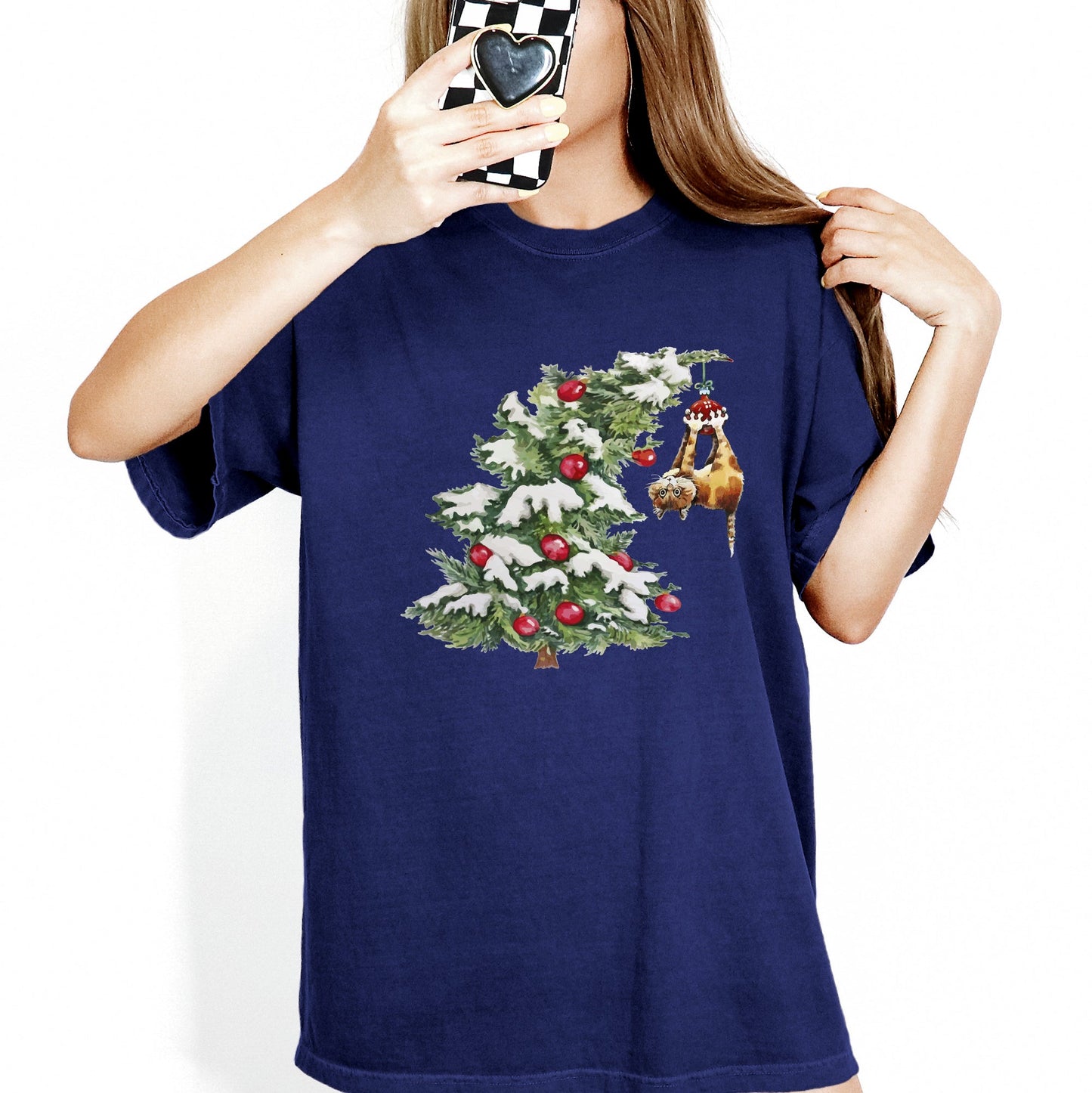 Cat Christmas Tree, Funny, Naughty, Winter, Santa, Snow, Xmas Tshirt Comfort Colors T-Shirt