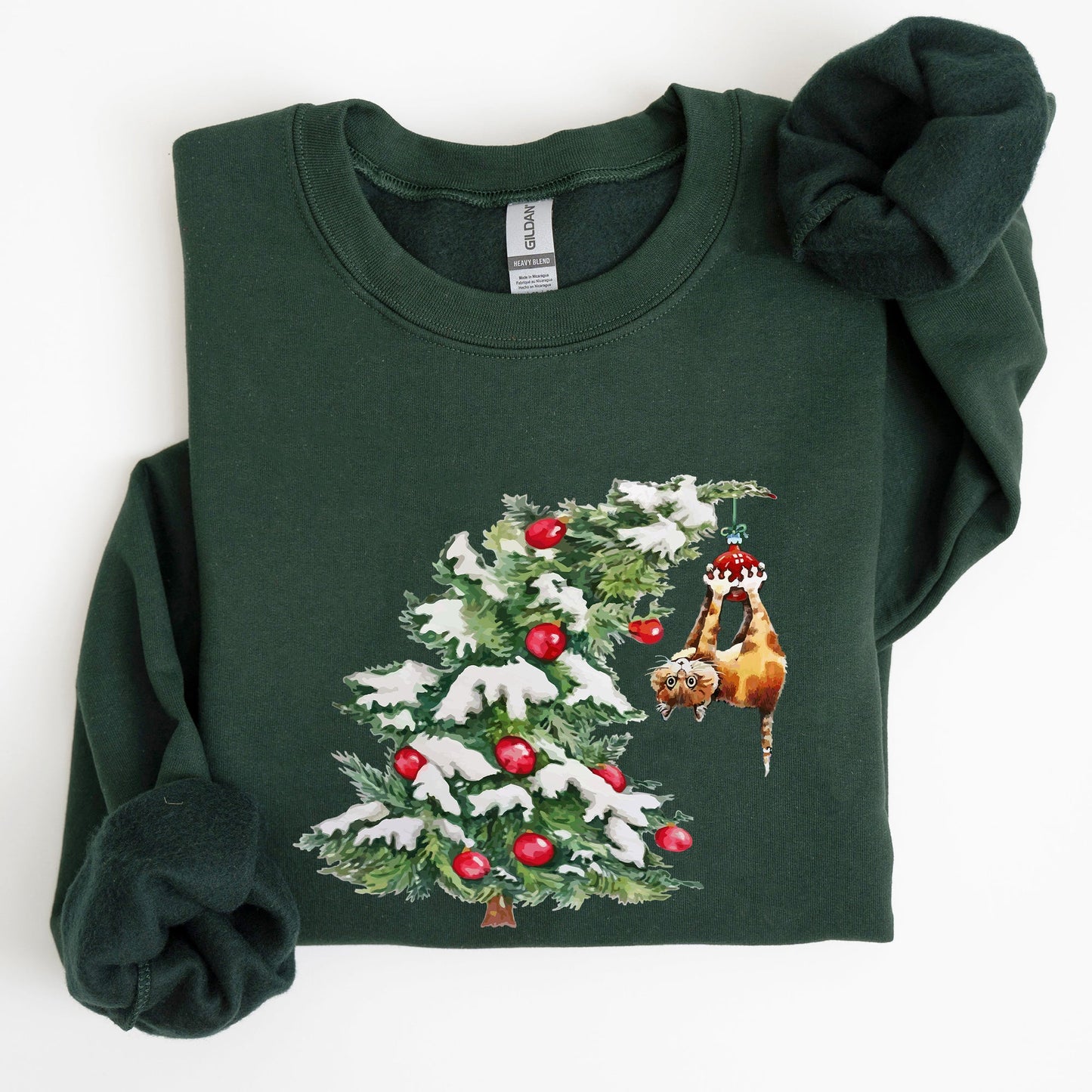 Cat Christmas Tree, Funny, Naughty, Winter, Santa, Snow, Xmas Sweatshirt