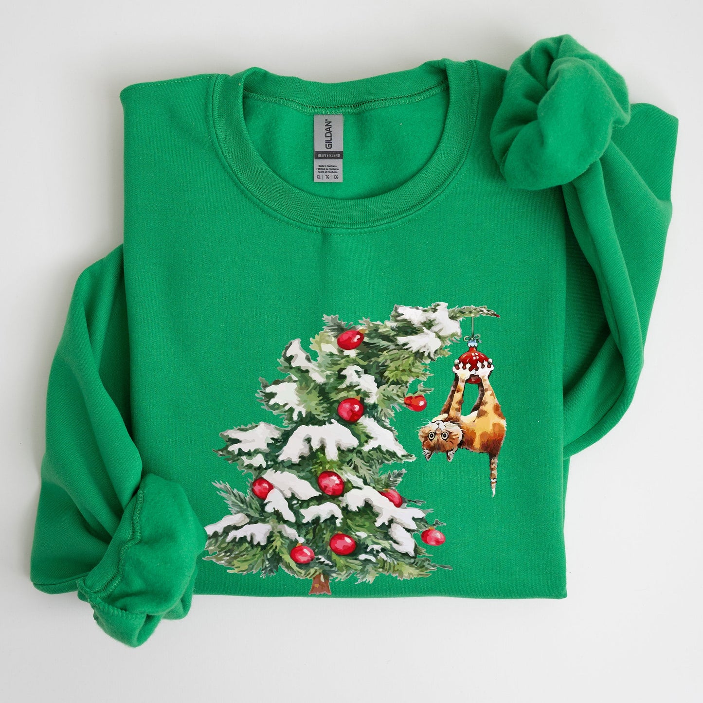 Cat Christmas Tree, Funny, Naughty, Winter, Santa, Snow, Xmas Sweatshirt