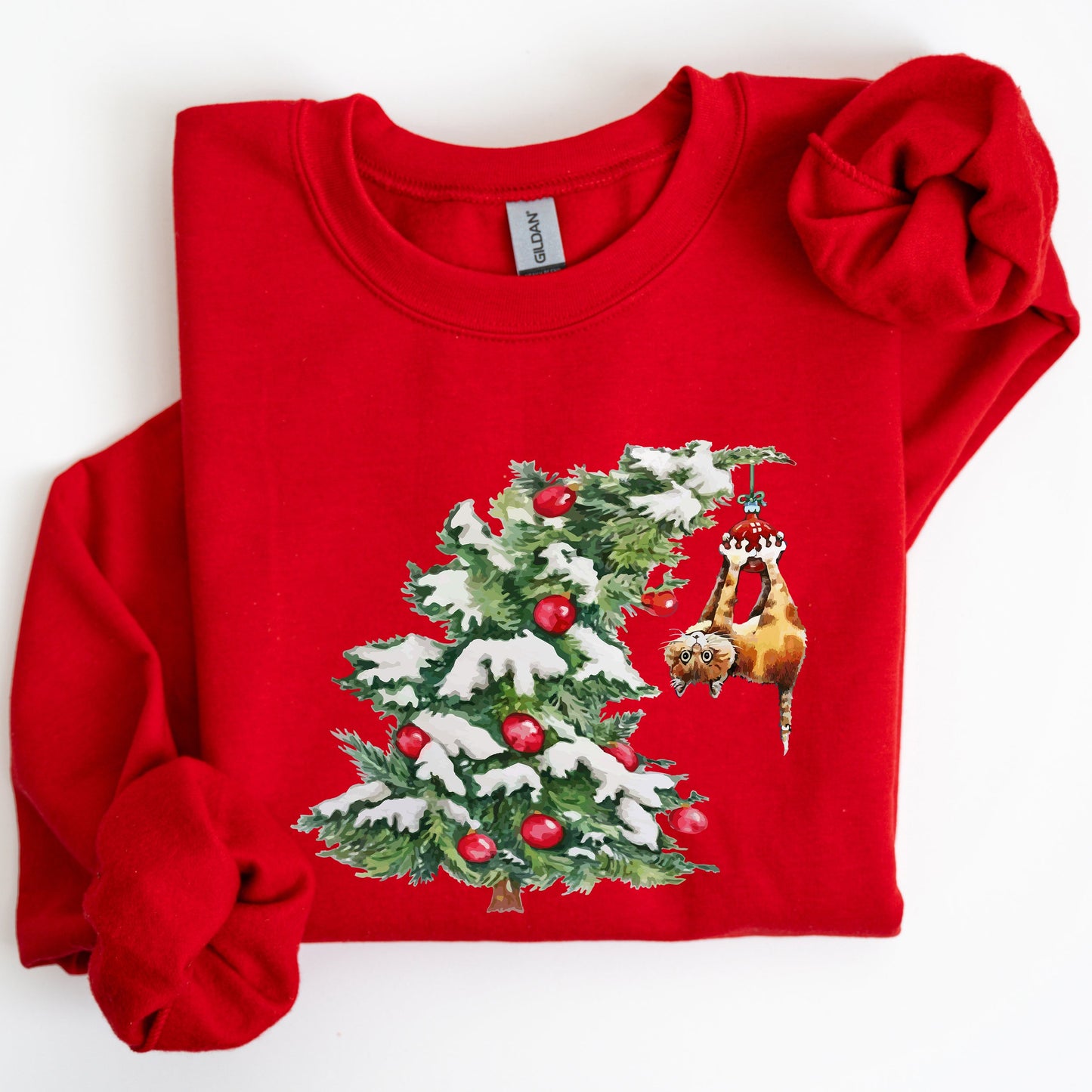 Cat Christmas Tree, Funny, Naughty, Winter, Santa, Snow, Xmas Sweatshirt