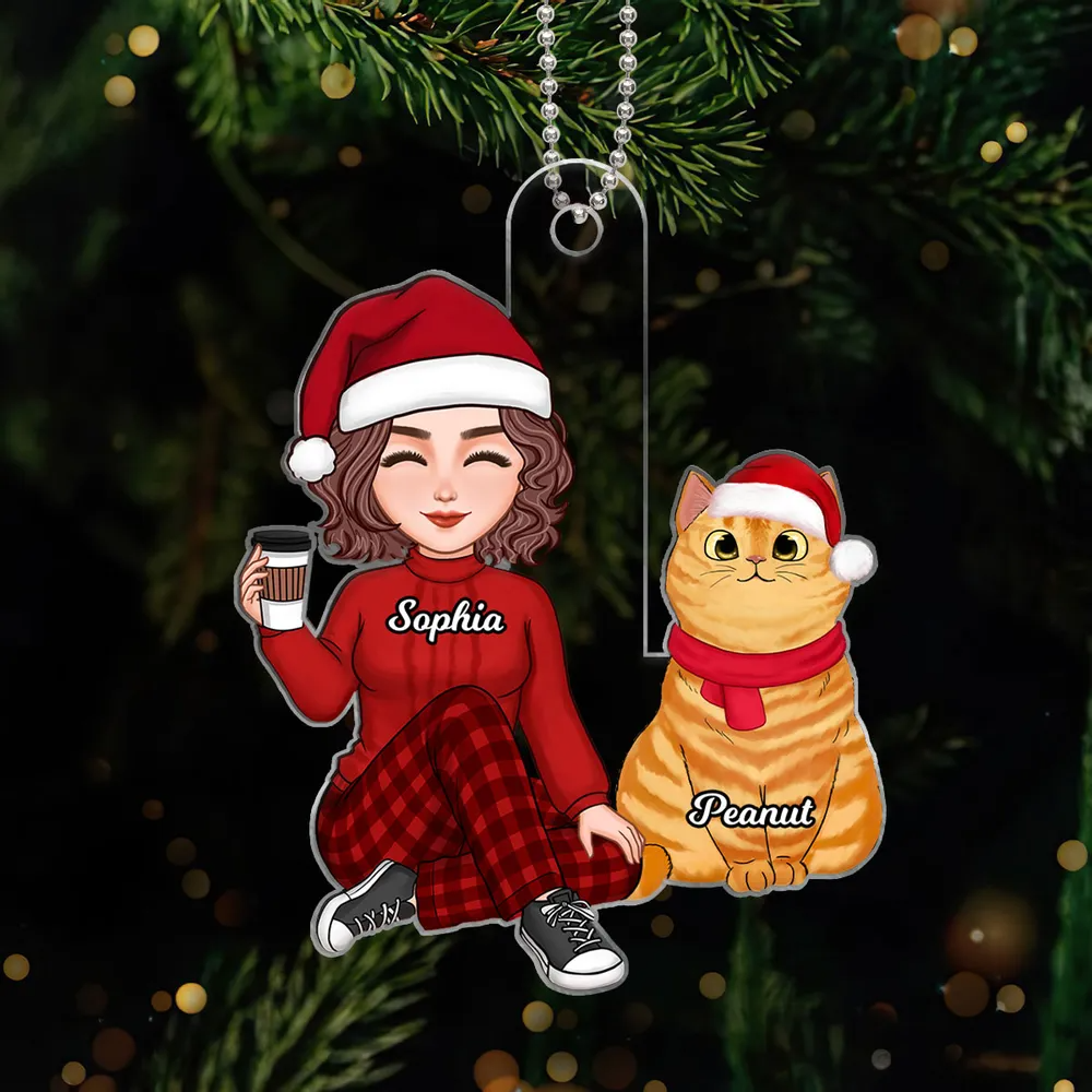 Cute Man Woman Cat Mom Cat Dad - Custom Shaped Acrylic Ornament - Christmas Gift for Cat Lovers, Pet Lovers