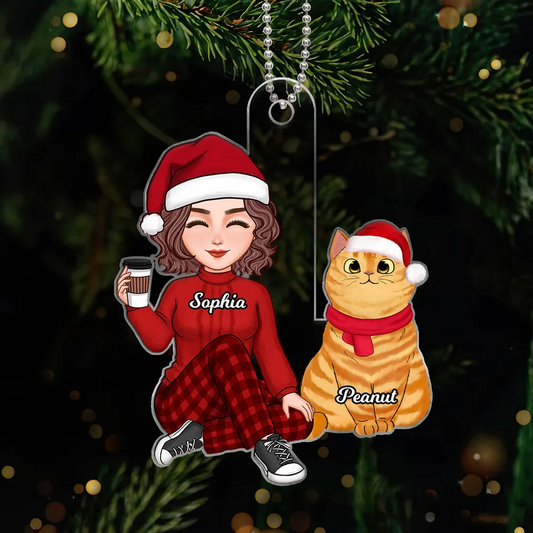 Cute Man Woman Cat Mom Cat Dad - Custom Shaped Acrylic Ornament - Christmas Gift for Cat Lovers, Pet Lovers