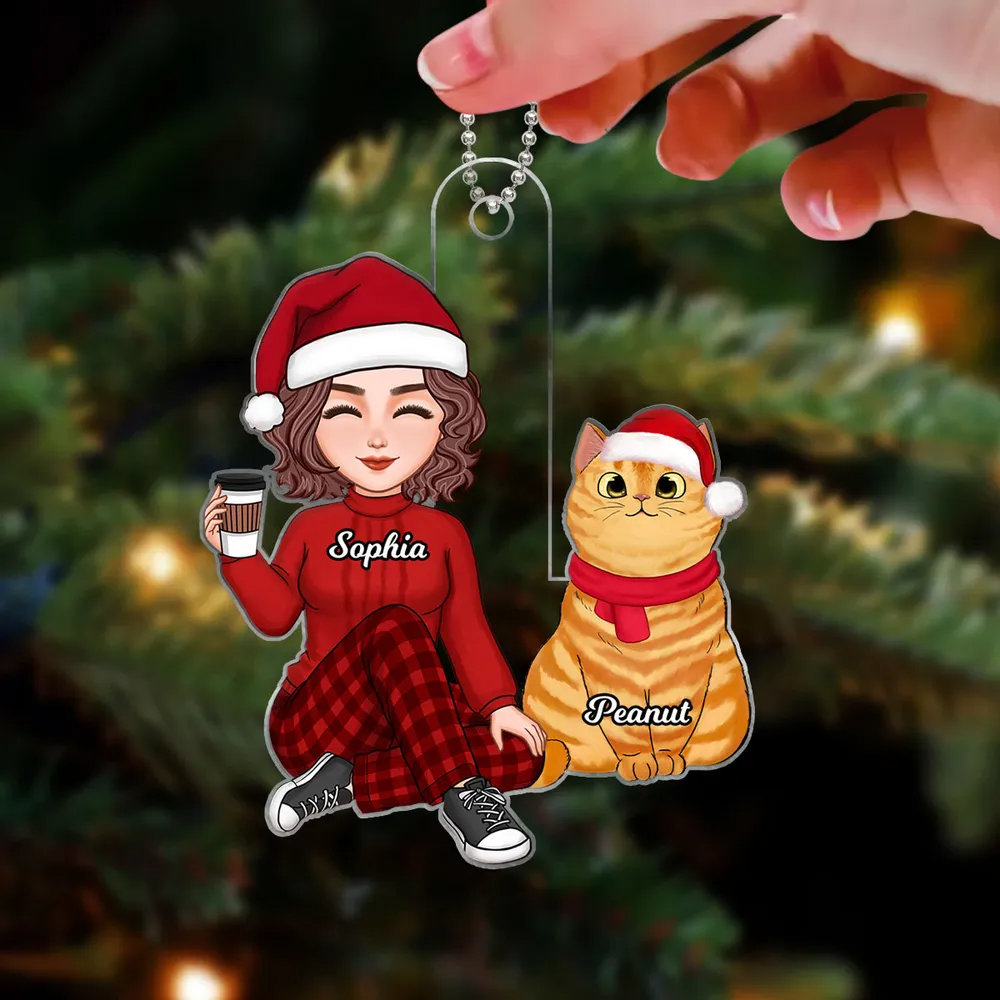 Cute Man Woman Cat Mom Cat Dad - Custom Shaped Acrylic Ornament - Christmas Gift for Cat Lovers, Pet Lovers
