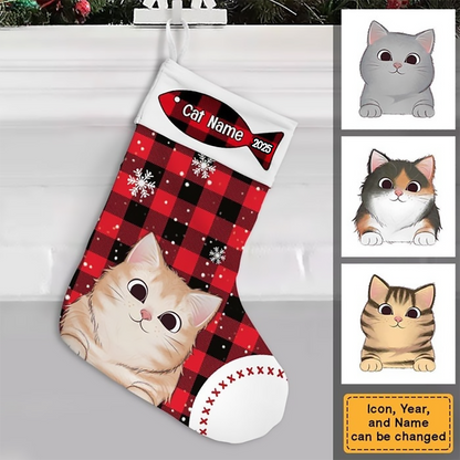 Christmas Cat Stocking - Personalized Custom Christmas Stocking - Gift For Cat Lovers, Cat Mom, Cat Dad