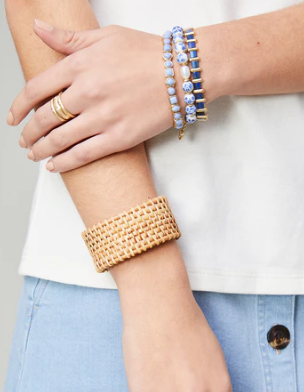 Ceramic Bead Stretch Bracelet – Blue Flowers