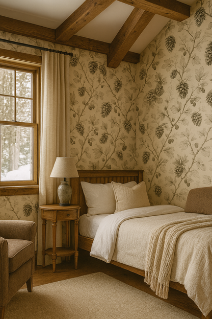 Woodland Toile Pinecone Wallpaper