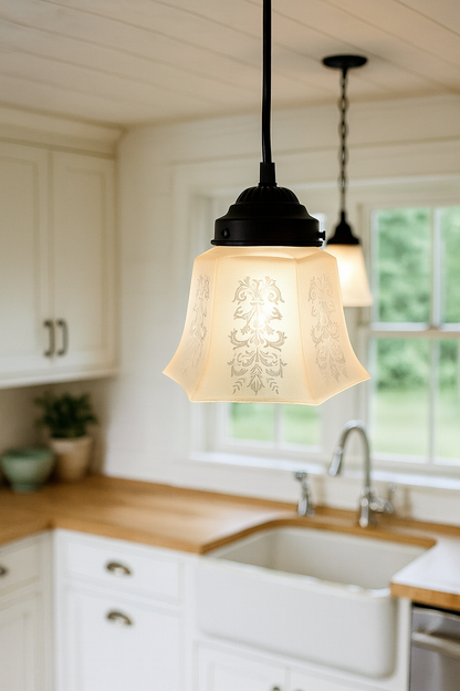 Heavy Vintage Amber Square Frosted Pendant