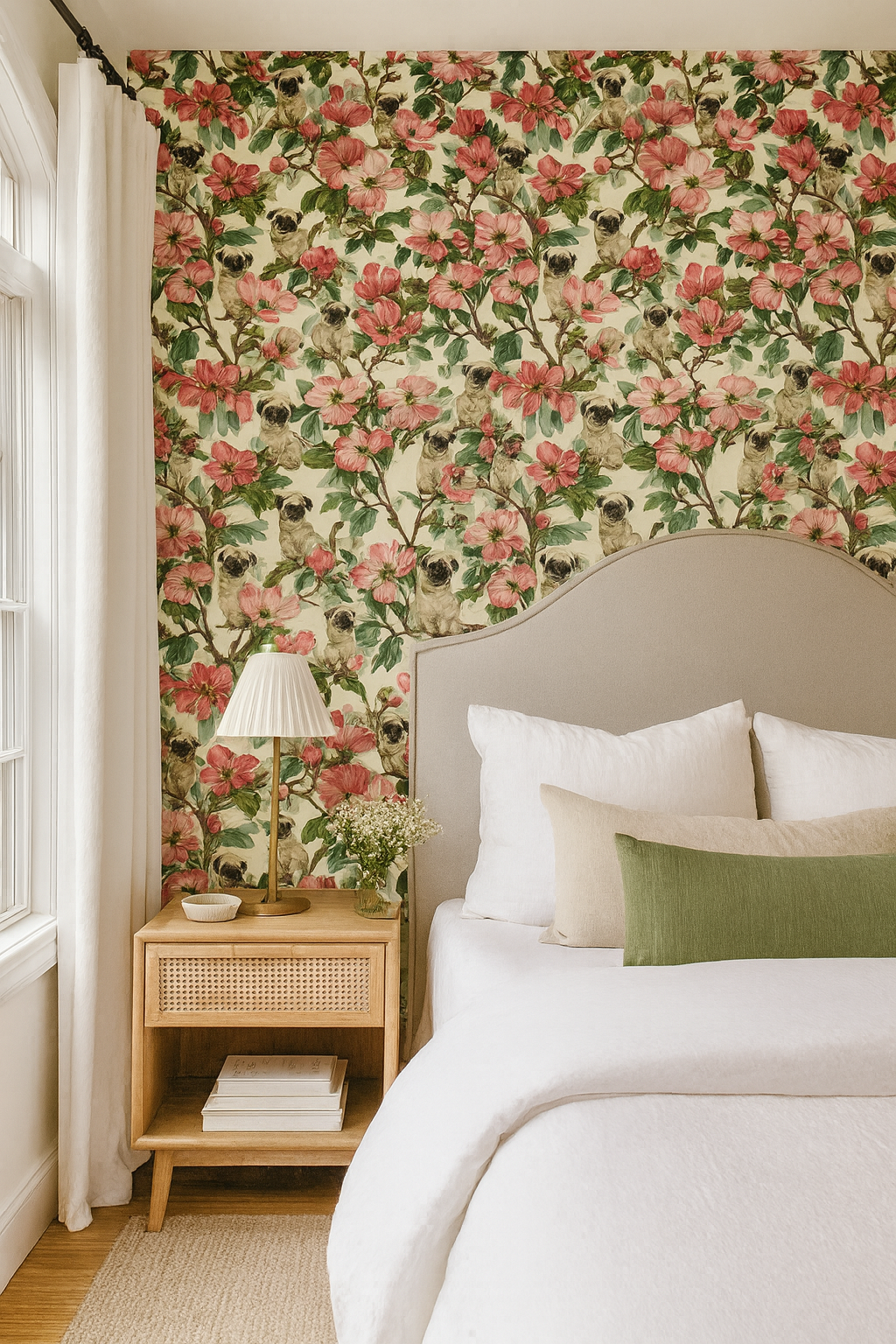 Pug Parade in Petal Grove Wallpaper