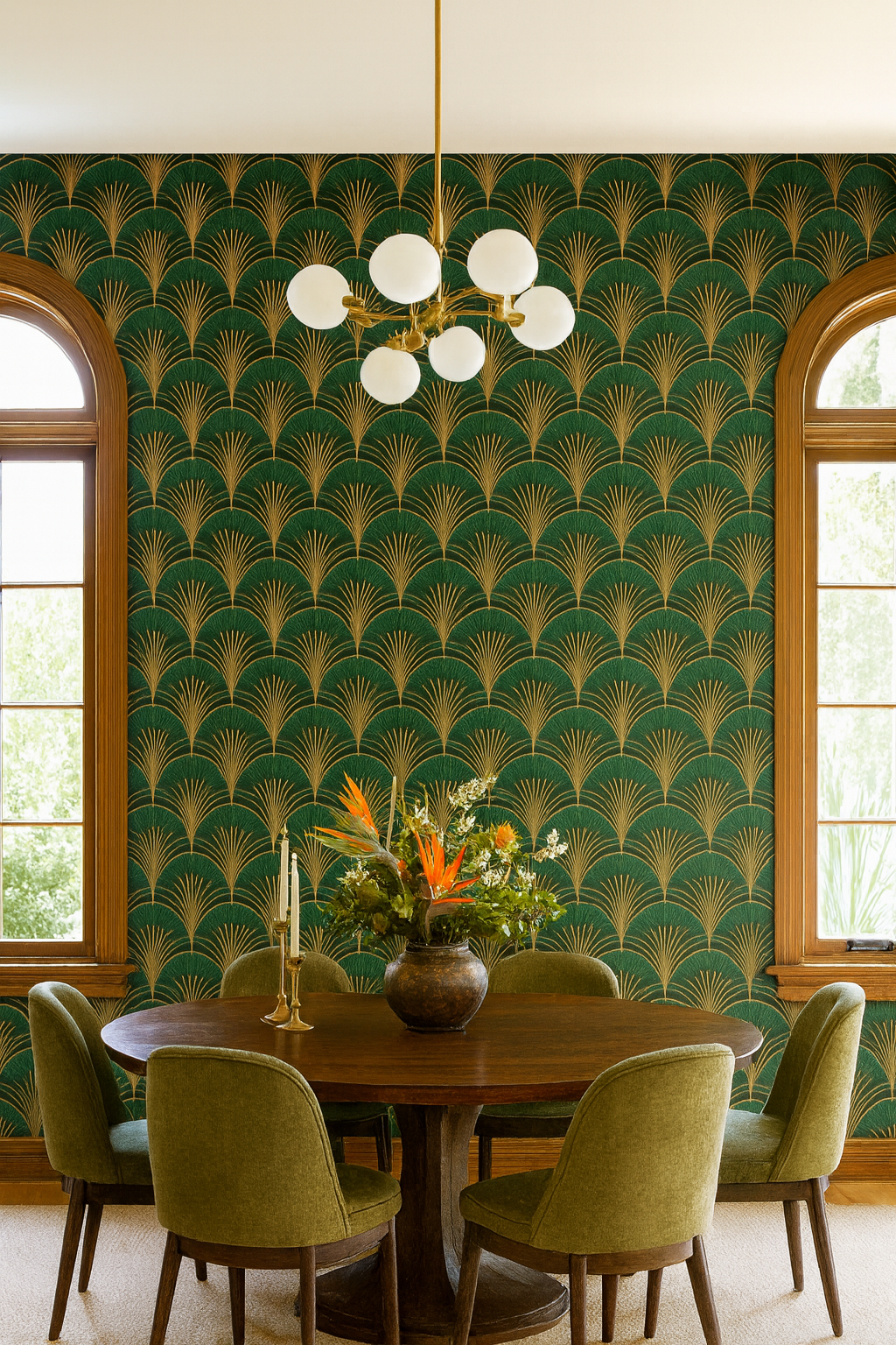 Emerald Deco Bloom Wallpaper