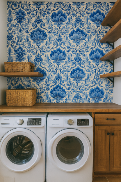 Blue Delft Garden Wallpaper