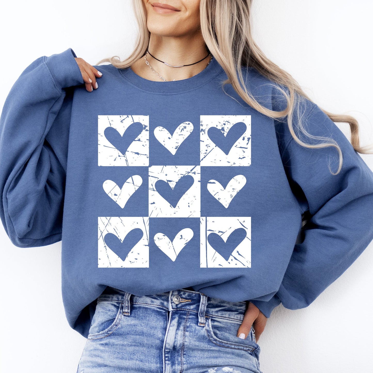 Checkered Hearts, Retro, Minimalist, Love, Valentine's Day Sweatshirt