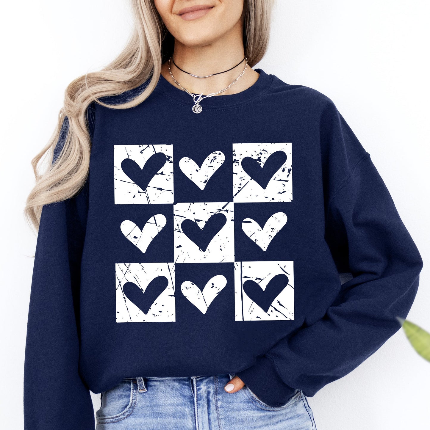 Checkered Hearts, Retro, Minimalist, Love, Valentine's Day Sweatshirt