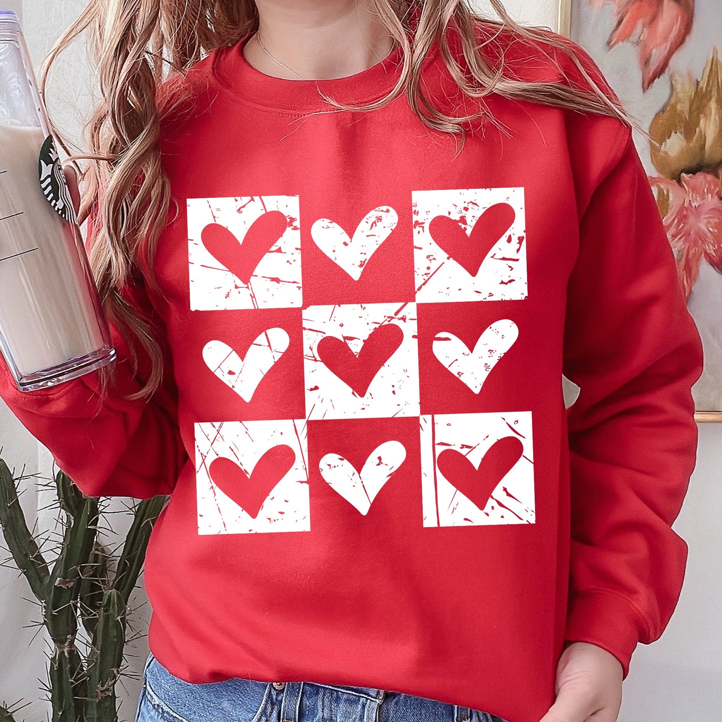 Checkered Hearts, Retro, Minimalist, Love, Valentine's Day Sweatshirt