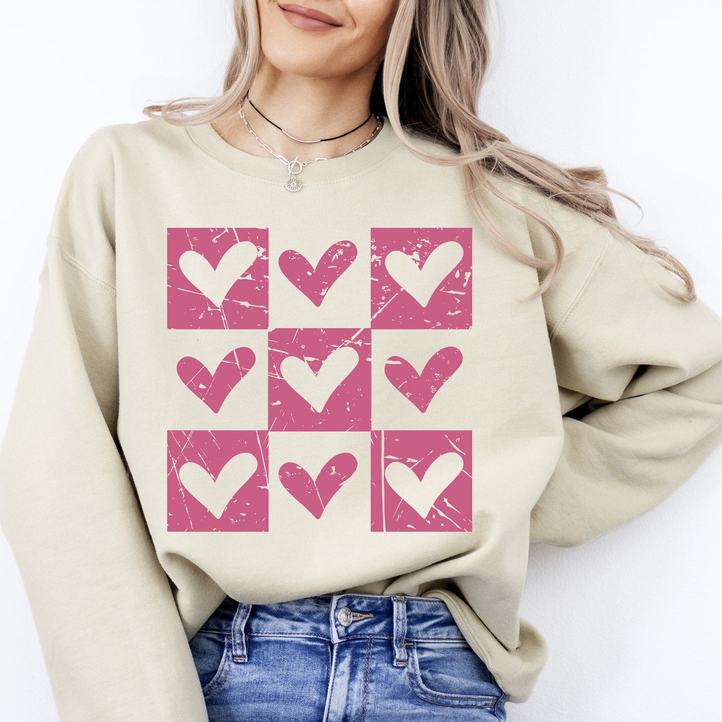 Checkered Hearts, Retro, Minimalist, Love, Valentine's Day Sweatshirt