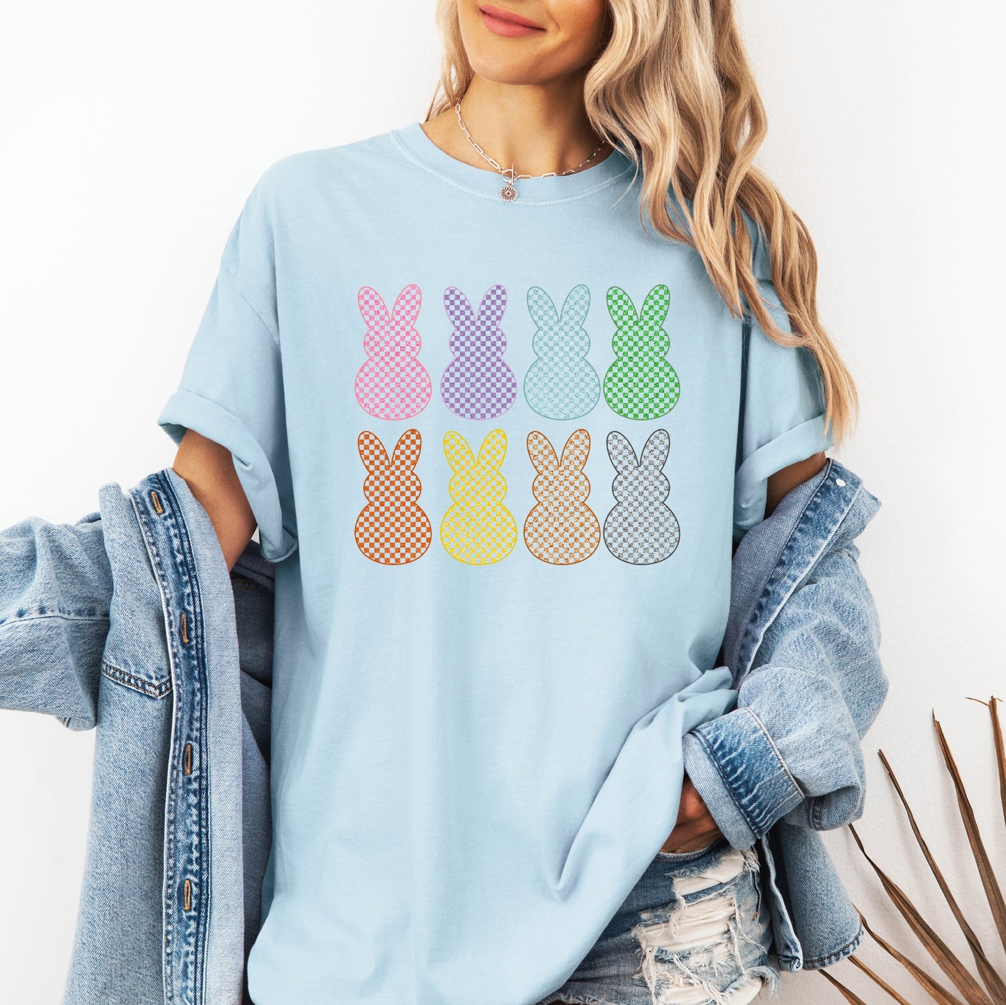 Checkered, Faux Glitter Bunnies, Easter, Bunny, Jesus, Rabbit, Holiday Tshirt Comfort Colors T-Shirt