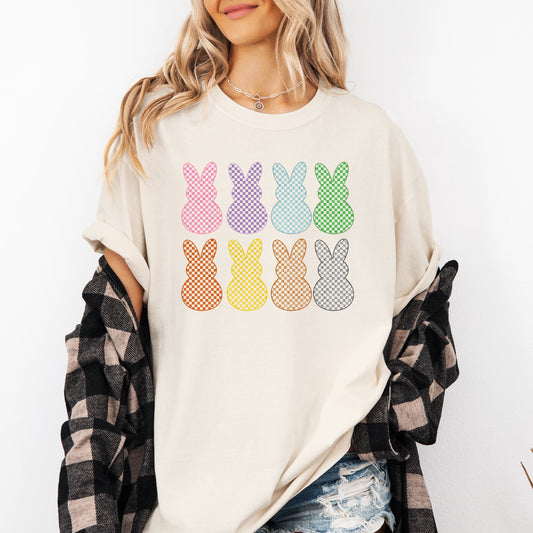 Checkered, Faux Glitter Bunnies, Easter, Bunny, Jesus, Rabbit, Holiday Tshirt Comfort Colors T-Shirt
