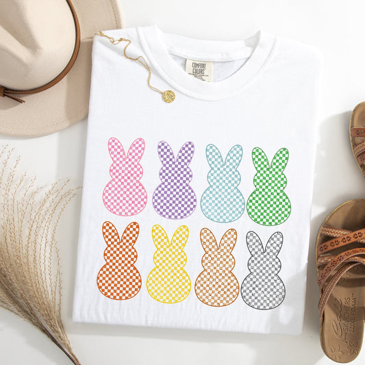 Checkered, Faux Glitter Bunnies, Easter, Bunny, Jesus, Rabbit, Holiday Tshirt Comfort Colors T-Shirt