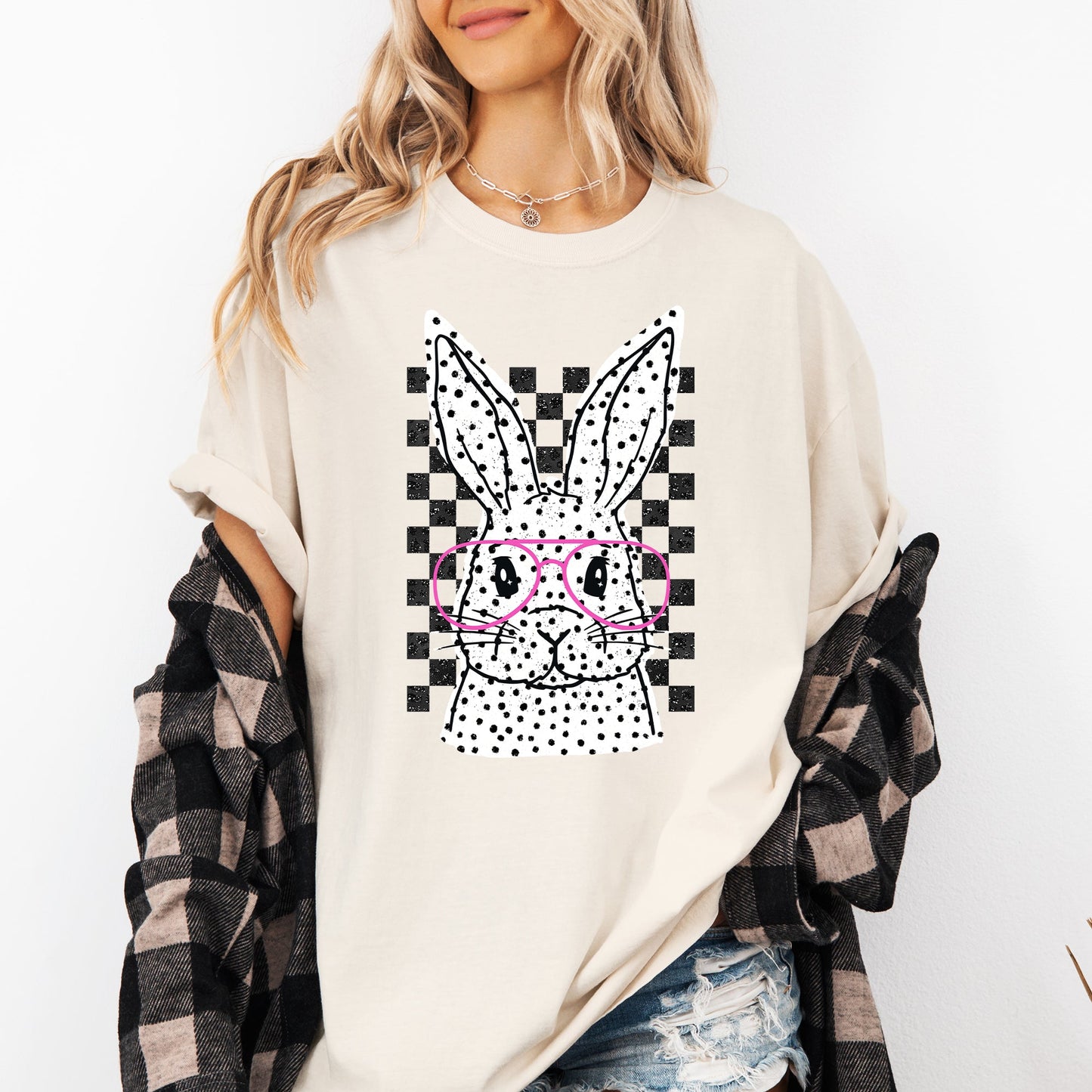 Checkered, Retro, Polka Dot, Easter, Bunny, Jesus, Rabbit, Holiday Tshirt Comfort Colors T-Shirt