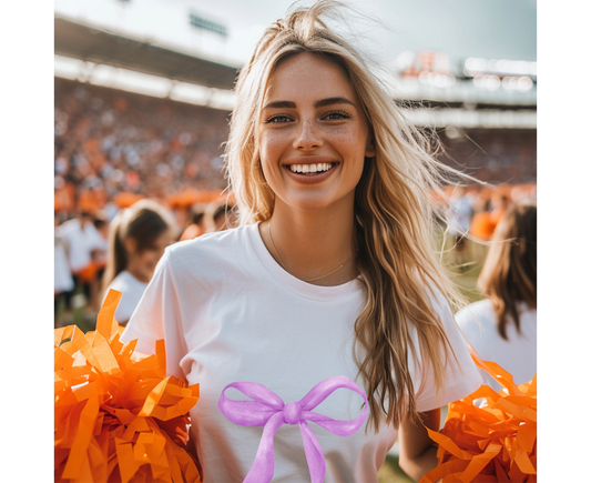 Customizable: Purple Coquette Bow Flowy Cropped T-Shirt