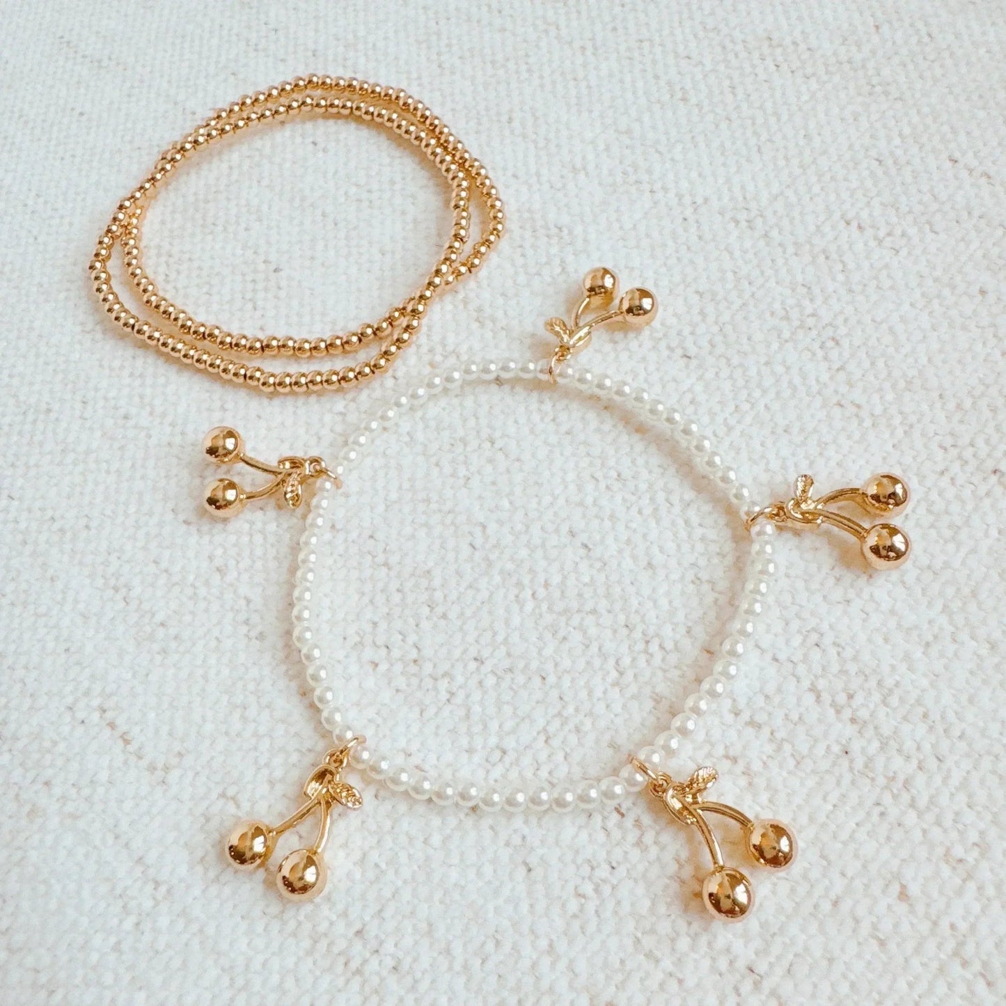 Cherry Dangle Stretch Bracelet Set Of 3
