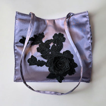 Chic Mini Silk Handbag – Purple and Black