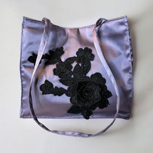 Chic Mini Silk Handbag – Purple and Black