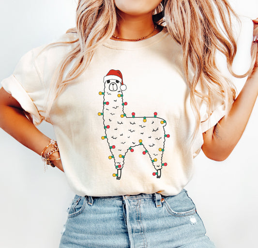 Llama Christmas Comfort Colors Tshirt, Vintage Christmas Animal Shirt