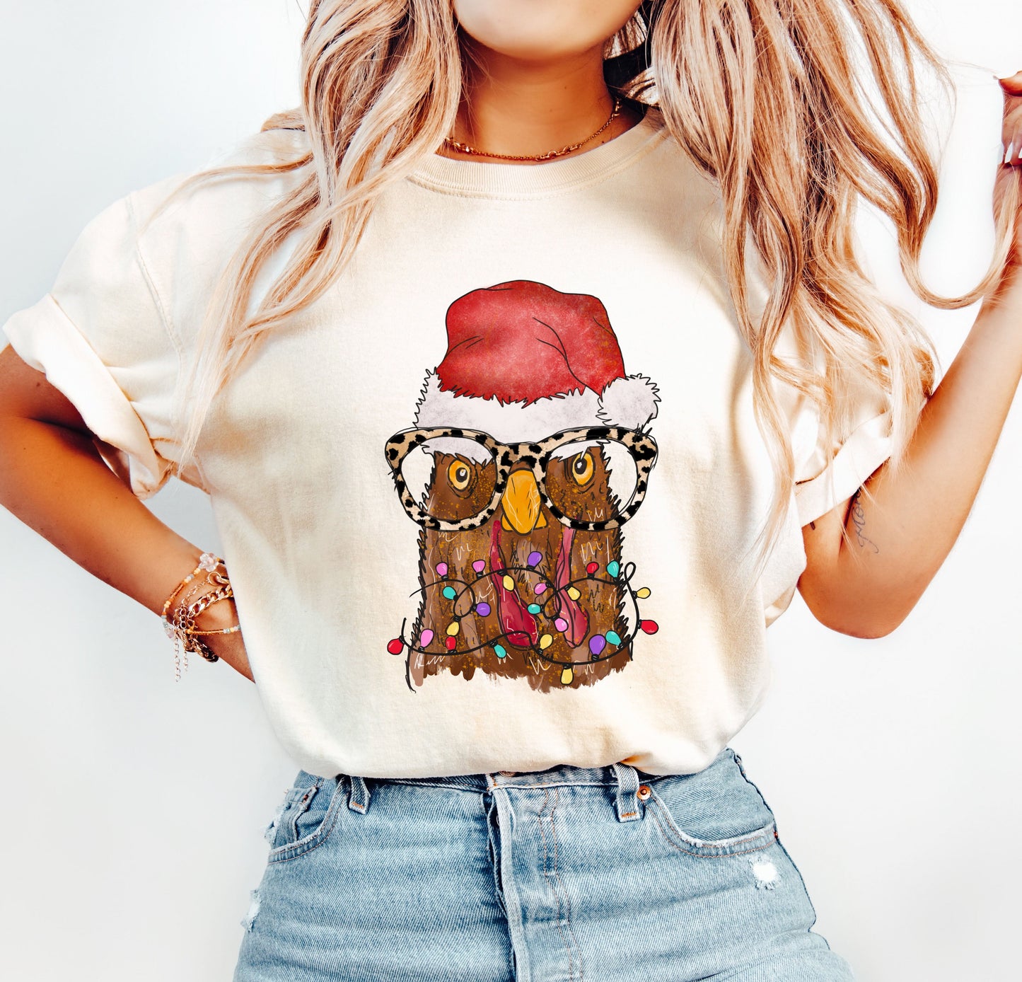 Tangled Chicken Funny Christmas Comfort Colors Tshirt, Funny Christmas Animal Tee