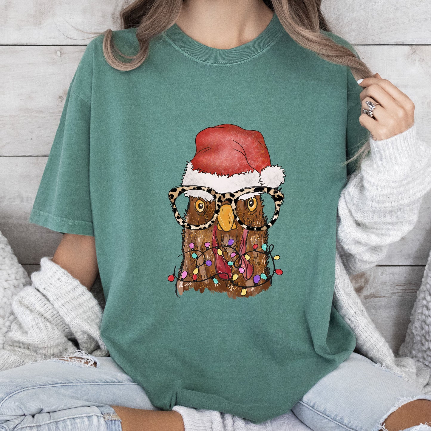 Tangled Chicken Funny Christmas Comfort Colors Tshirt, Funny Christmas Animal Tee