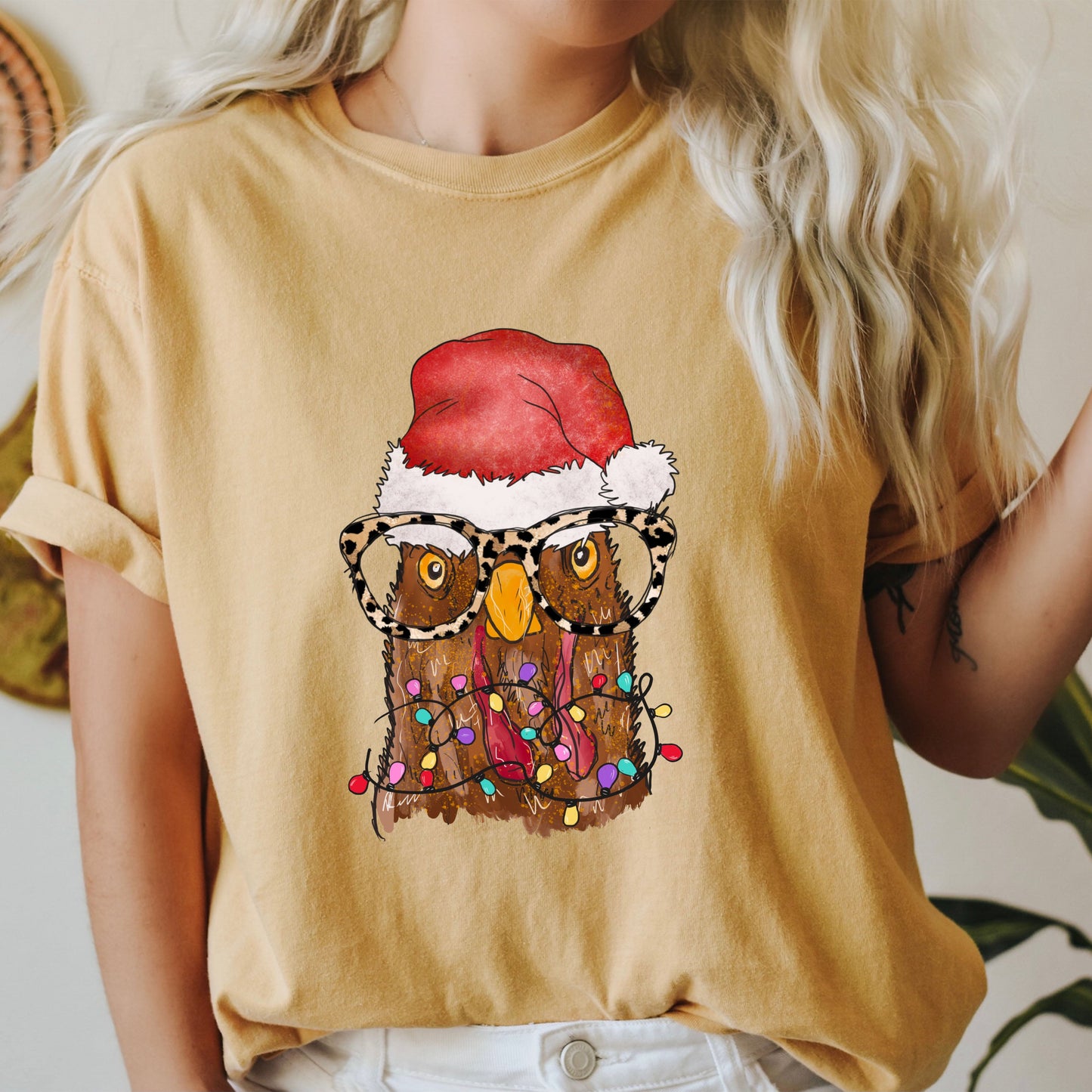 Tangled Chicken Funny Christmas Comfort Colors Tshirt, Funny Christmas Animal Tee