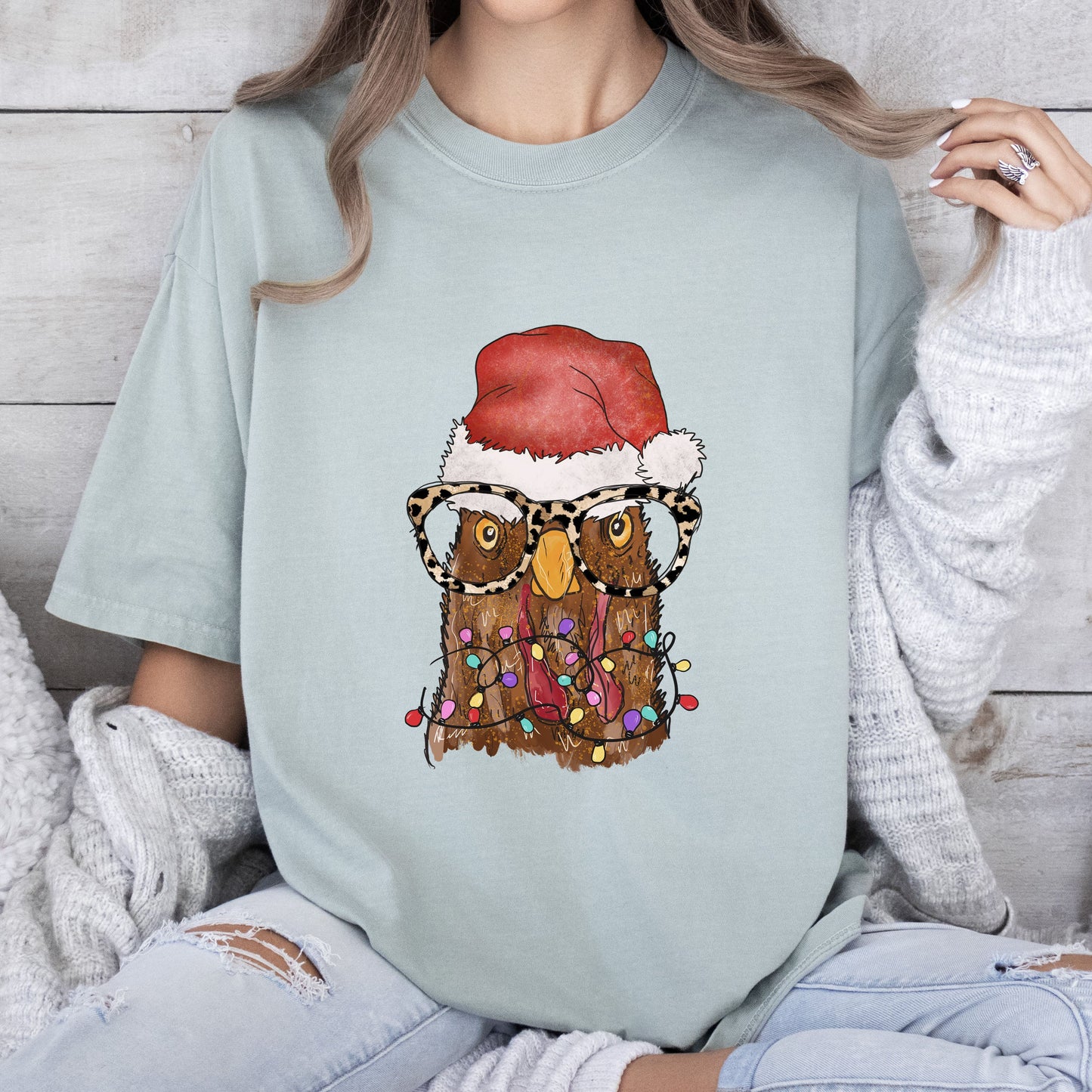 Tangled Chicken Funny Christmas Comfort Colors Tshirt, Funny Christmas Animal Tee