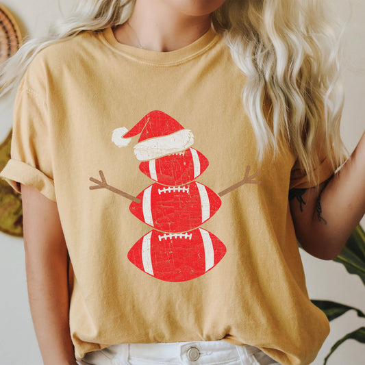 Football Snowman Christmas Comfort Colors Tshirt, Vintage Christmas Shirt