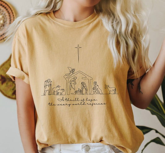 A Thrill of Hope Nativity Comfort Colors Tshirt, Vintage Christmas Tee