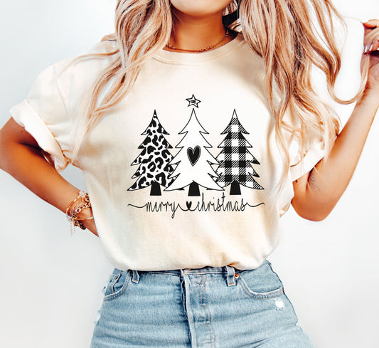 Merry Christmas Chic Trees Comfort Colors Tshirt, Vintage Christmas Tee