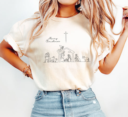 Merry Christmas Nativity Comfort Colors Tshirt, Vintage Christmas Tee