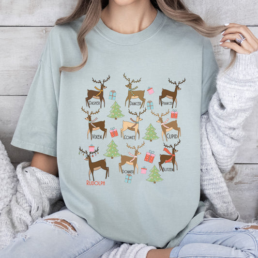 Vintage Reindeers Comfort Colors Tshirt, Vintage Christmas Tee