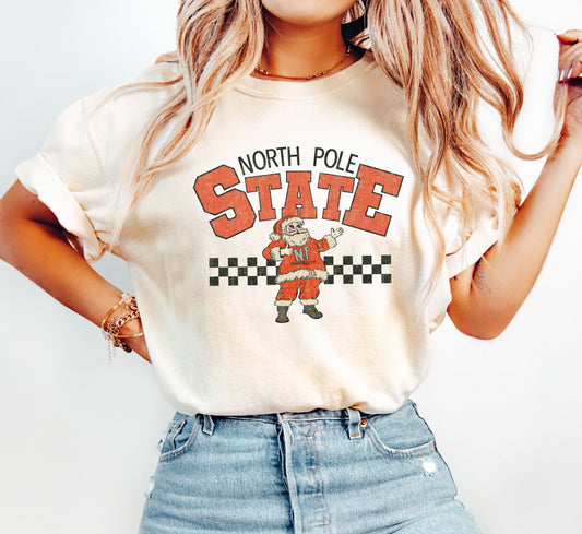 North Pole State Santa Comfort Colors Tshirt, Vintage Christmas Tee