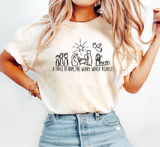 Chic Nativity A Thrill of Hope Comfort Colors Tshirt, Vintage Christmas Tee