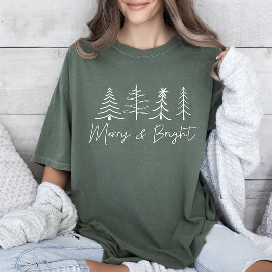 Chic Merry and Bright Comfort Colors Tshirt, Vintage Christmas Tee