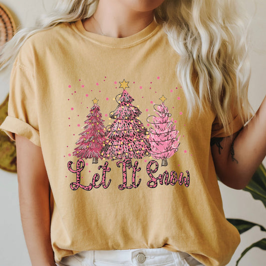 Let It Snow Pink Christmas Trees Comfort Colors Tshirt, Vintage Trees Christmas Shirt