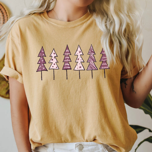 Cute Pink Trees Comfort Colors Tshirt, Vintage Christmas Trees Shirt