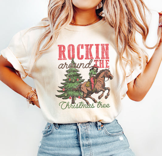 Rockin' Around The Christmas Tree Comfort Colors Tshirt, Vintage Western Shirt