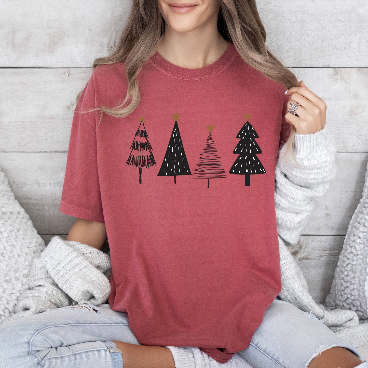 Chic Christmas Trees Comfort Colors Tshirt, Bright Christmas Trees Shirt