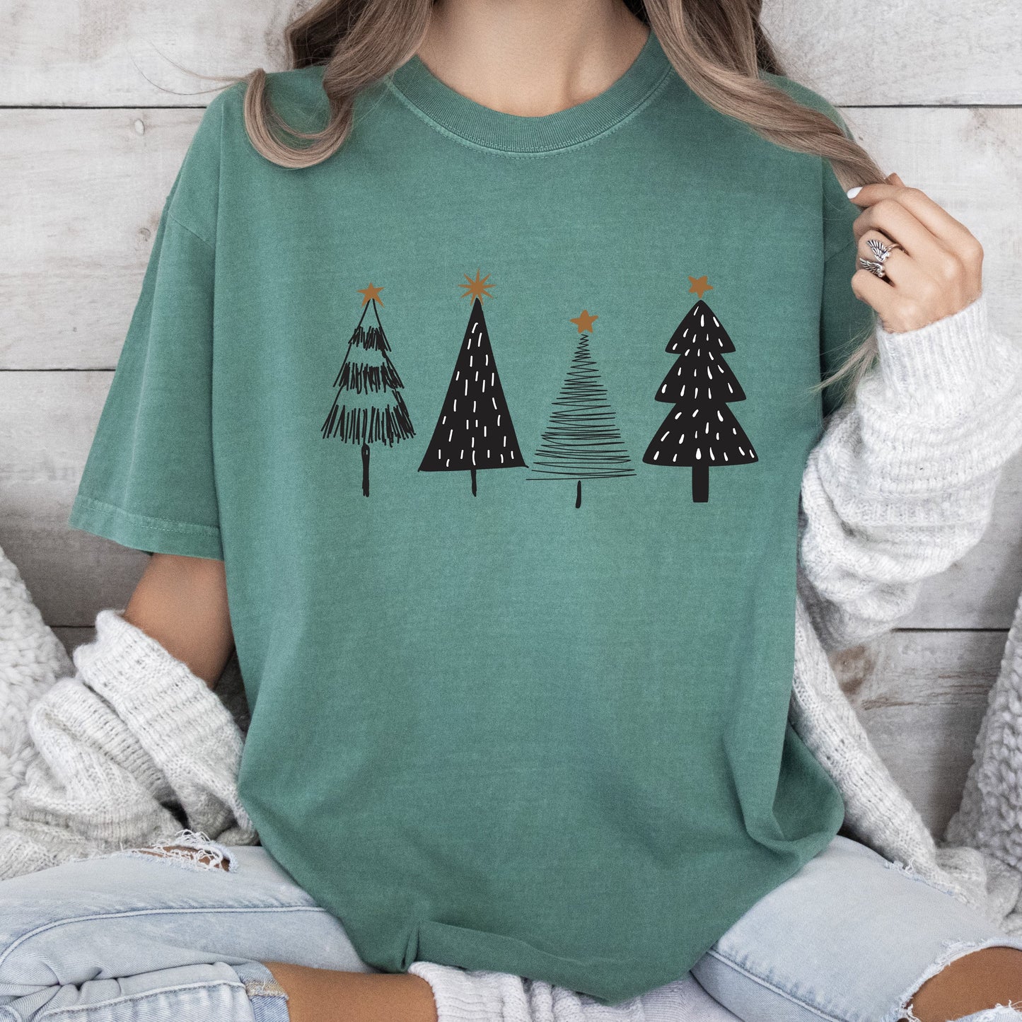 Chic Christmas Trees Comfort Colors Tshirt, Bright Christmas Trees Shirt